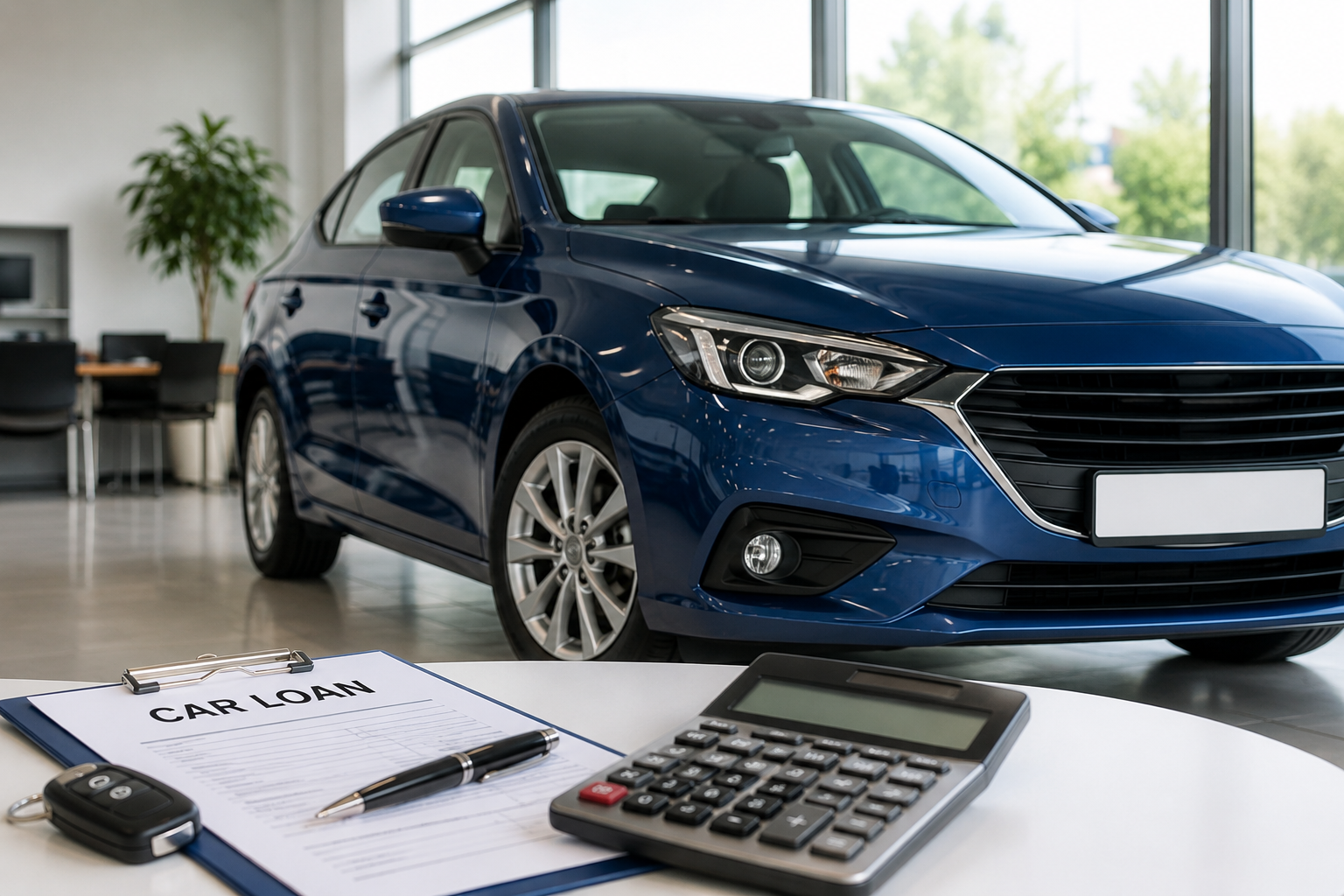 Car loan calculator and auto financing concept